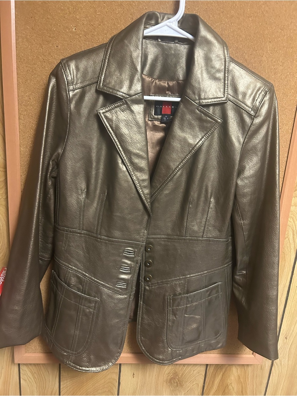 Gallery Metallic Brown Leather Blazer Jacket